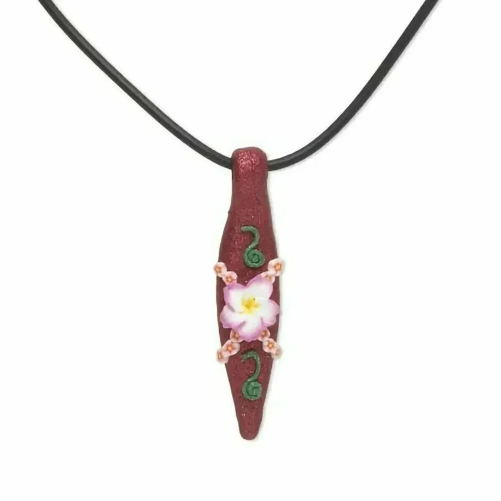 Hand Crafted Fancy Clay Flower Accent Tapered Pendant Necklace